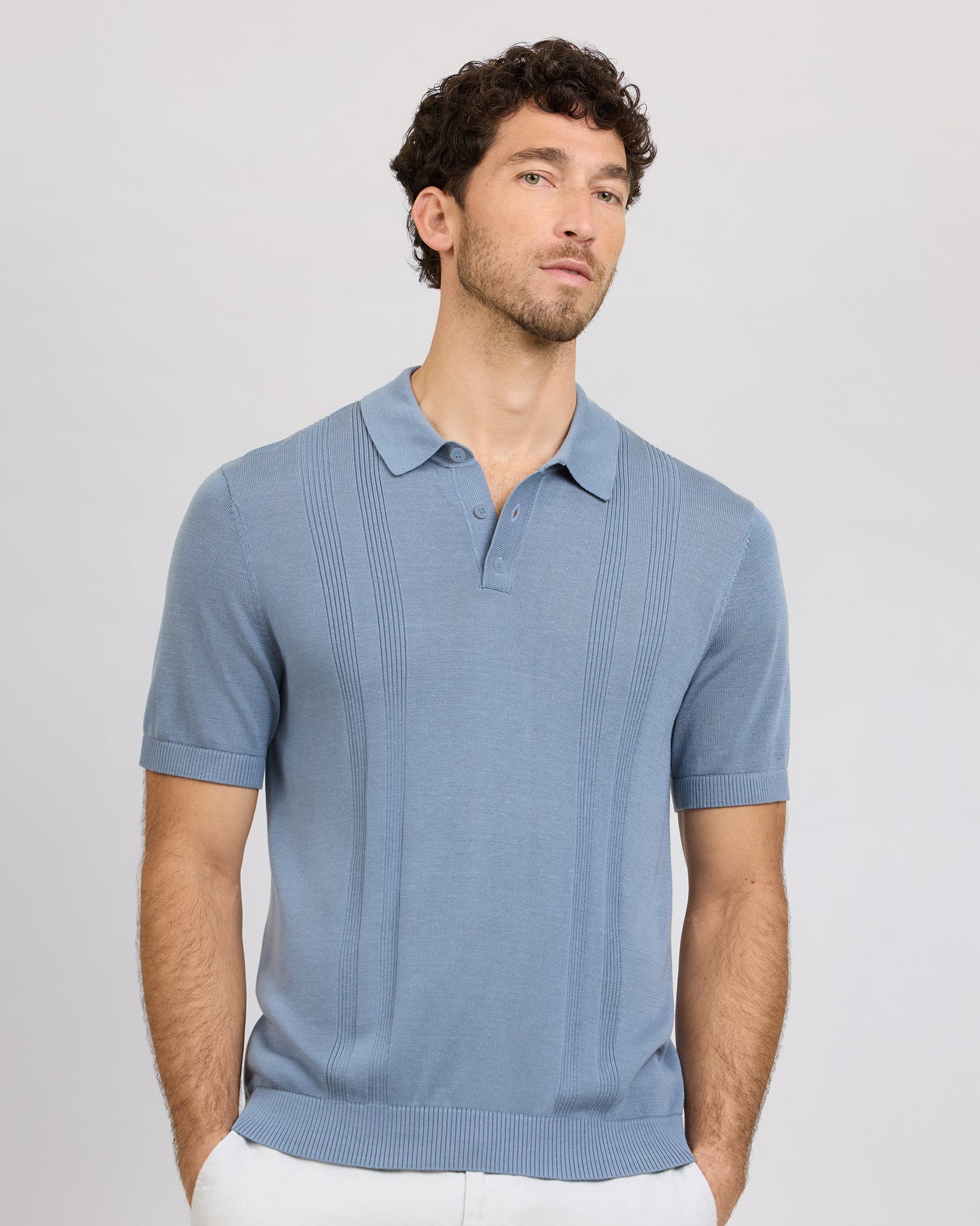 Onia Silk Ribbed Knit Polo - Lagoon