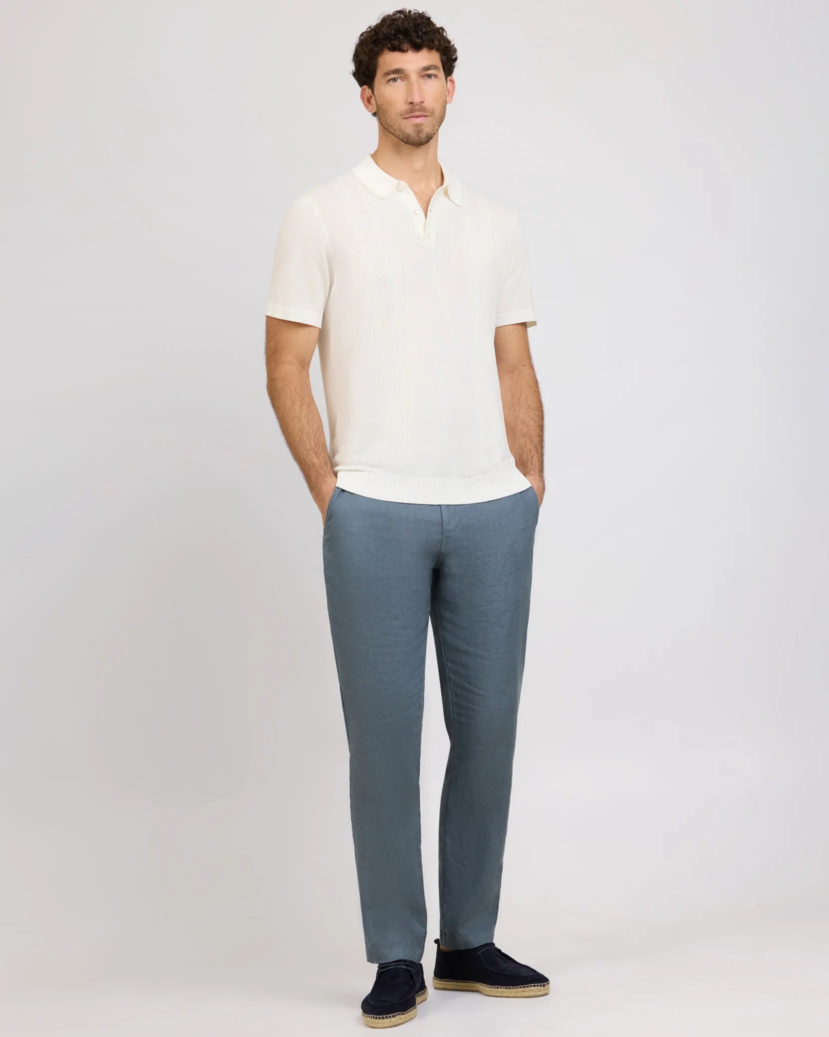 Onia Silk Ribbed Knit Polo - Ivory