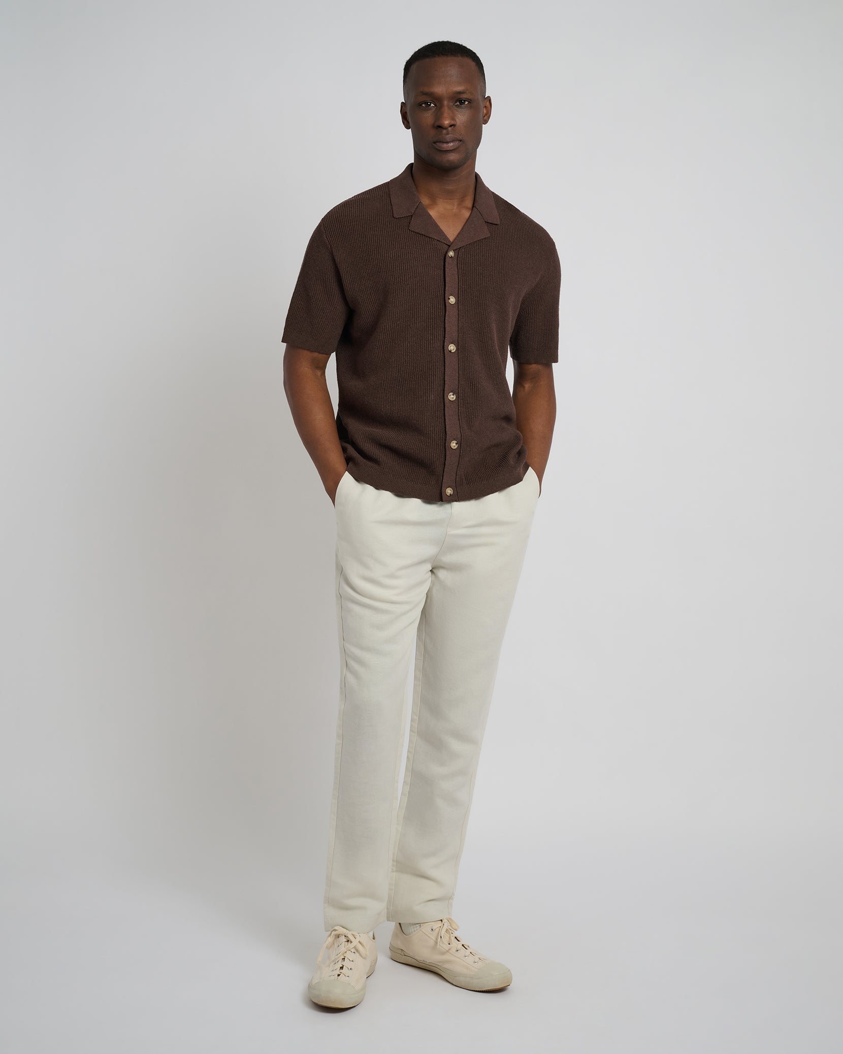 Cotton Linen Knit Camp Shirt