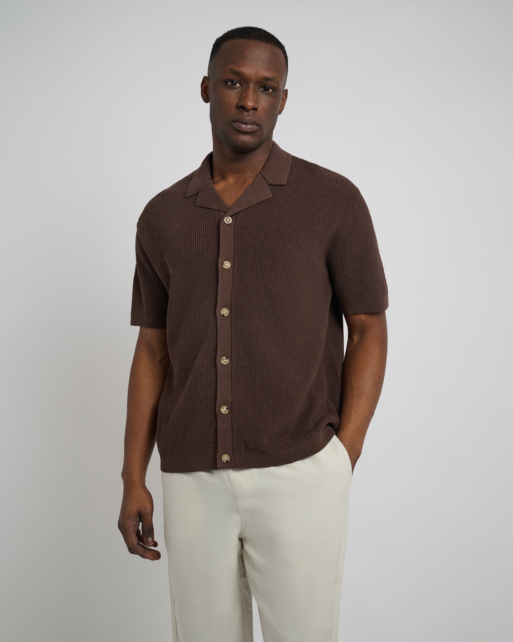Cotton Linen Knit Camp Shirt