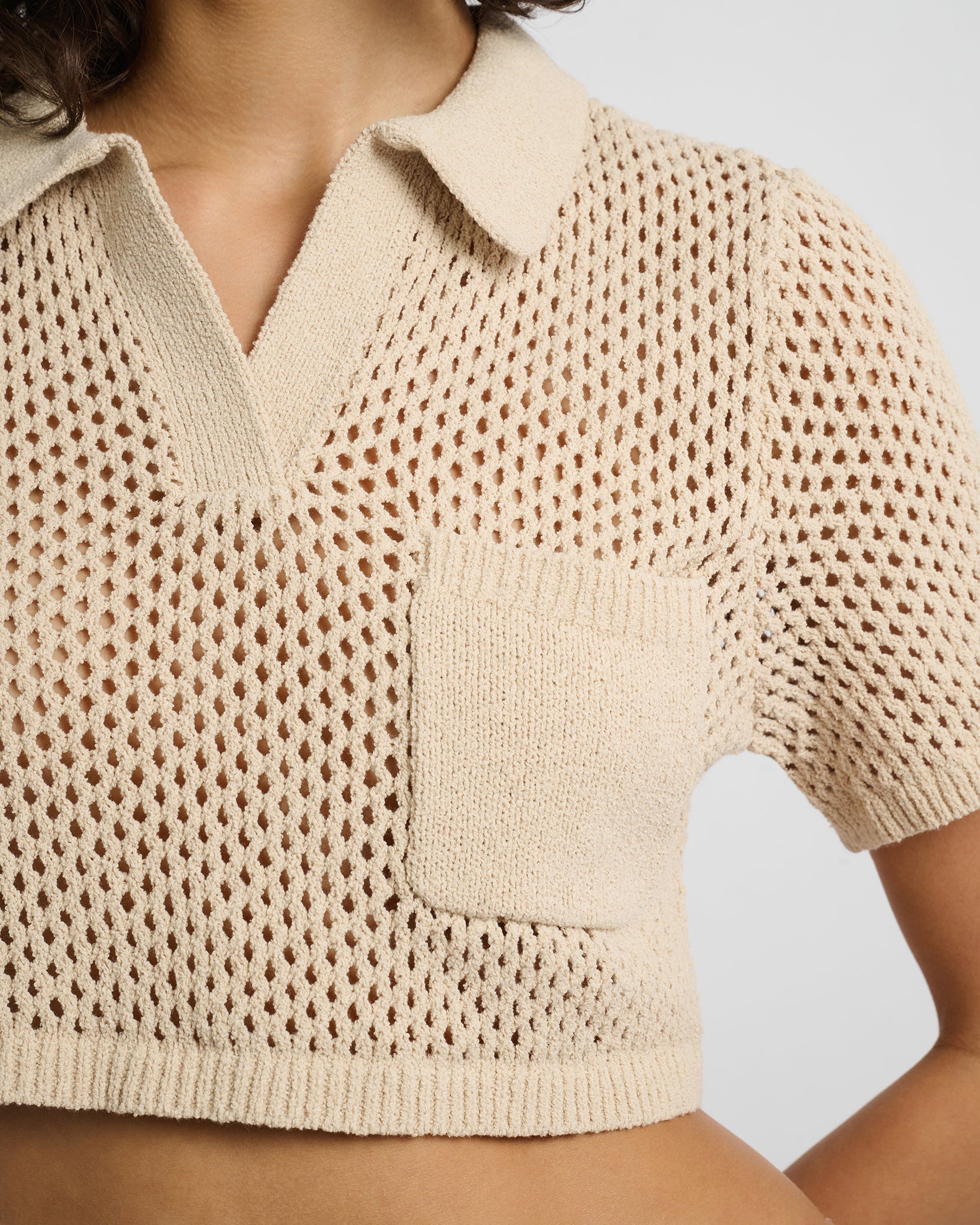 Crochet Knit Cropped Polo