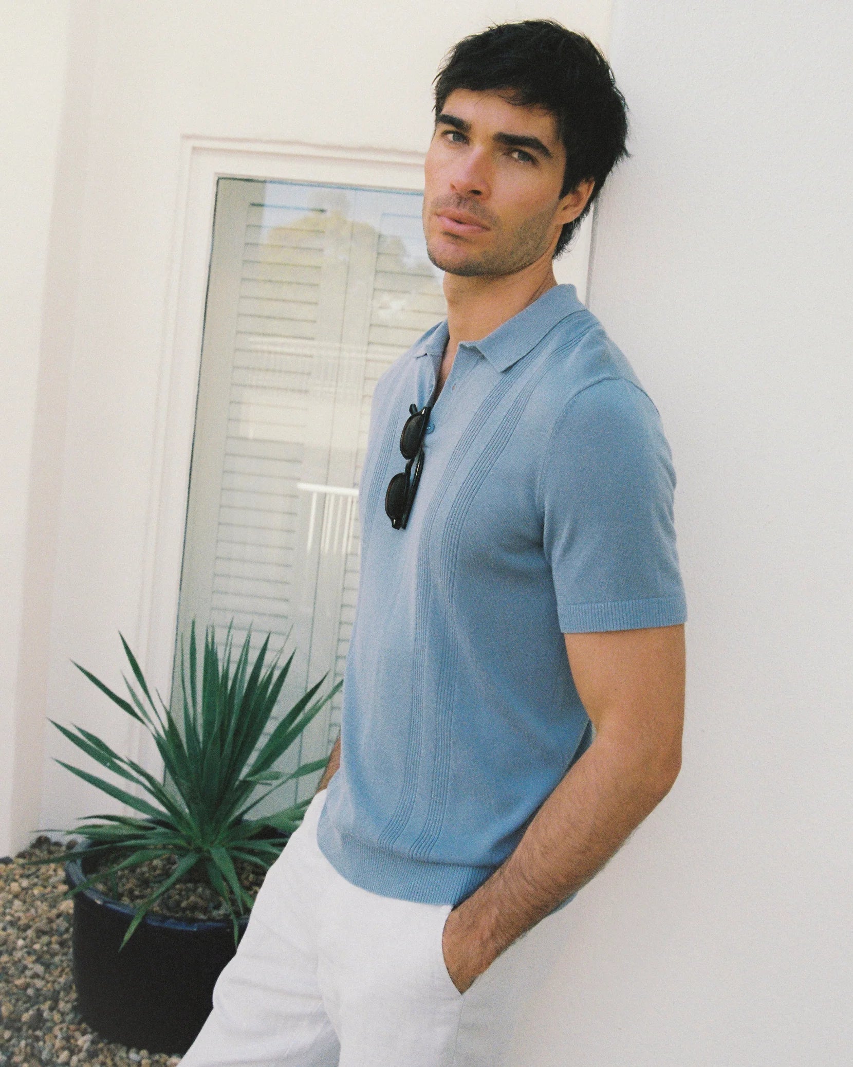 Onia Silk Ribbed Knit Polo - Lagoon