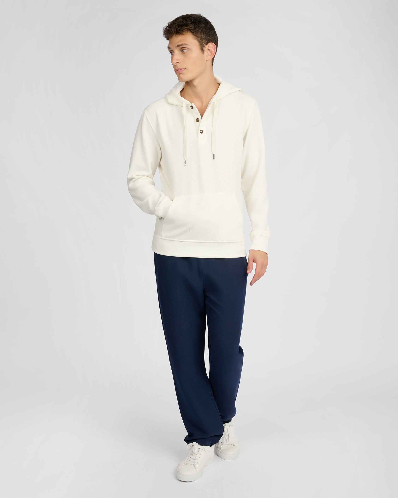 Waffle Half Button Hoodie