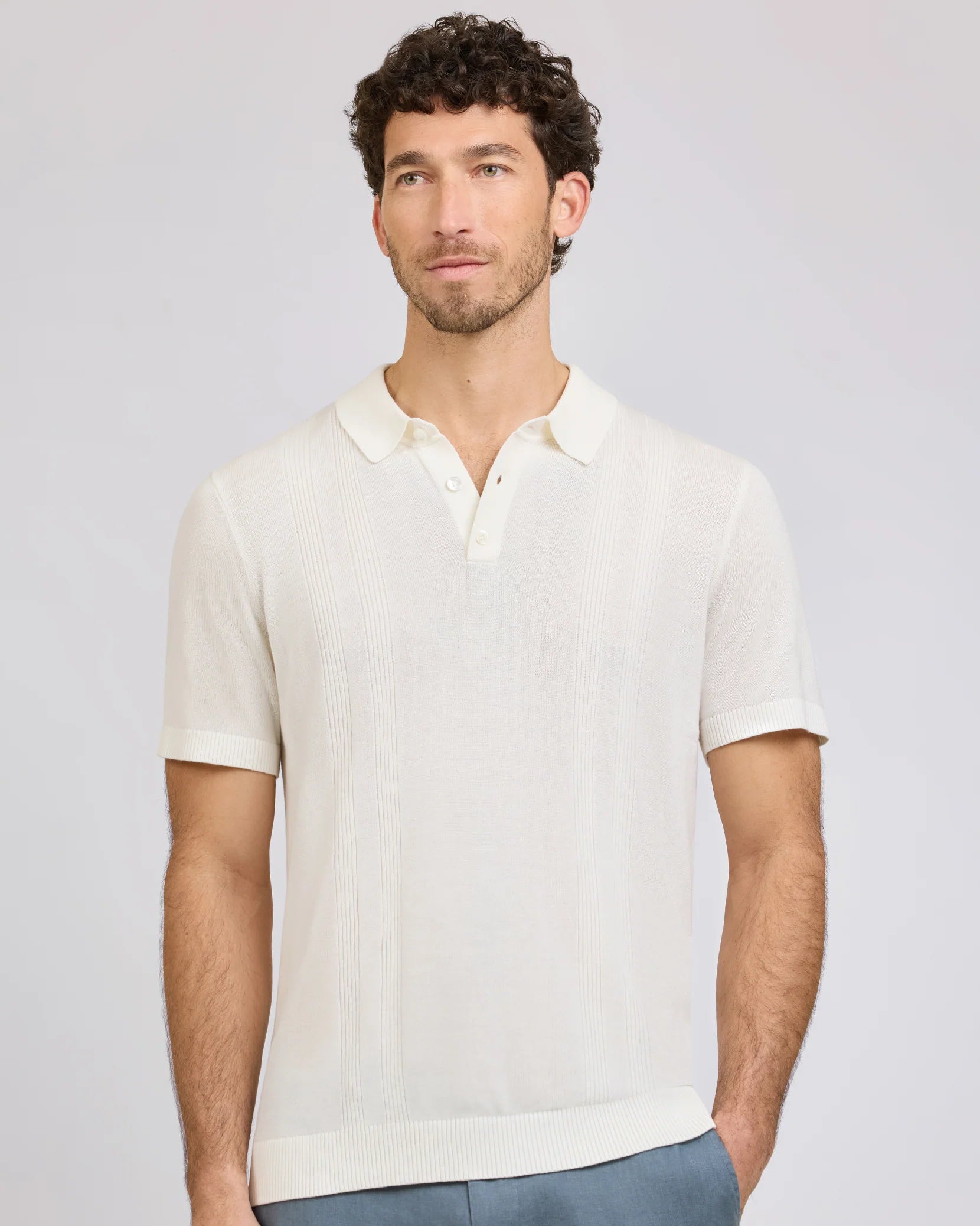 Onia Silk Ribbed Knit Polo - Ivory