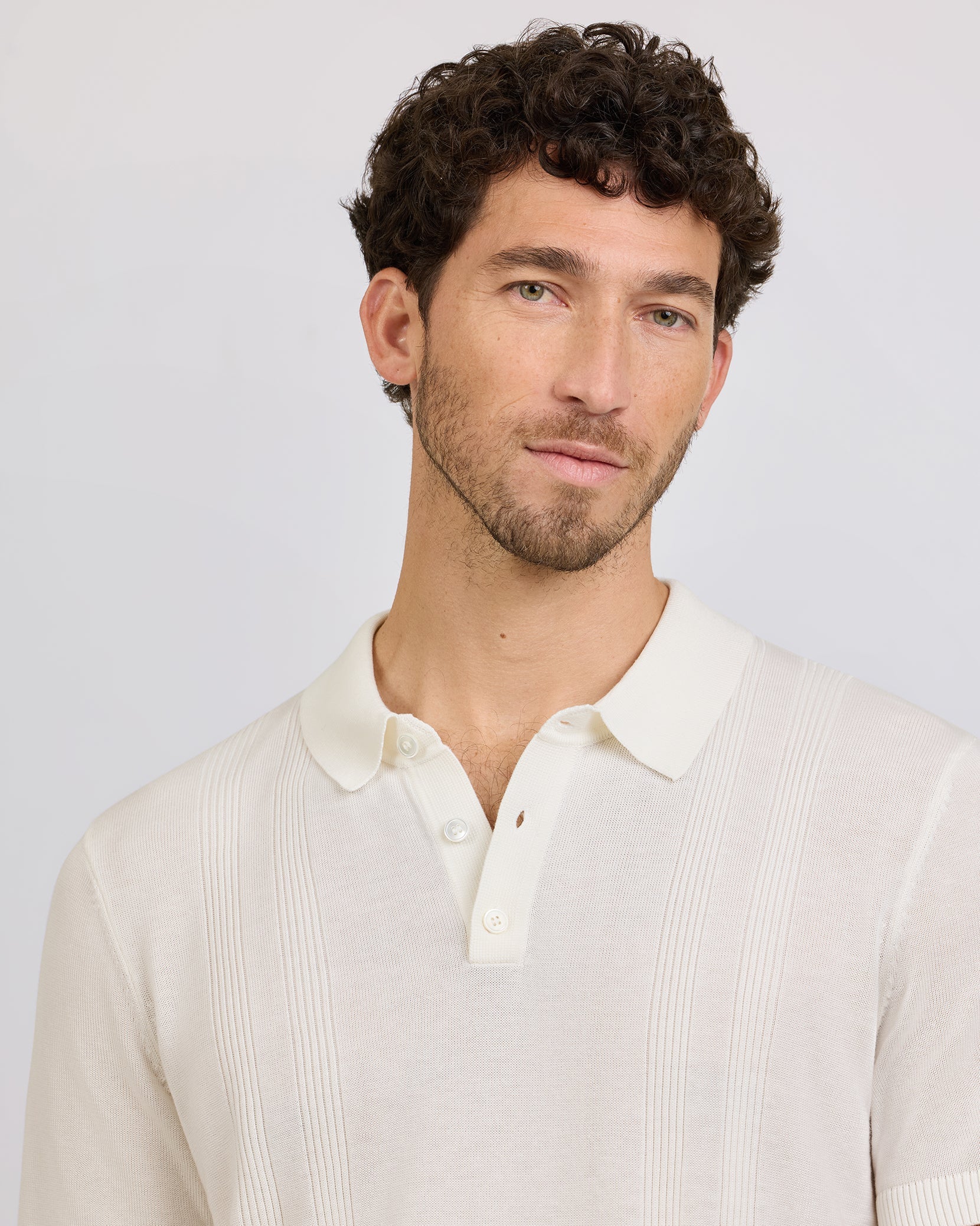 Onia Silk Ribbed Knit Polo - Ivory