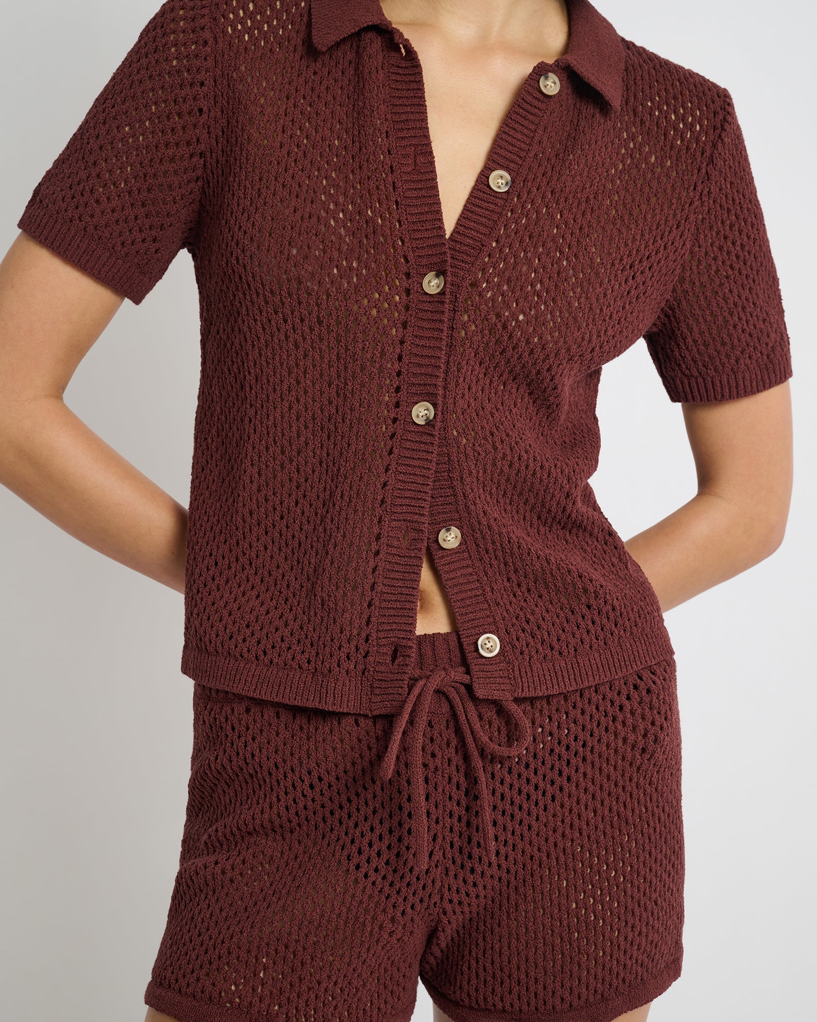 Crochet Knit Button Up Shirt