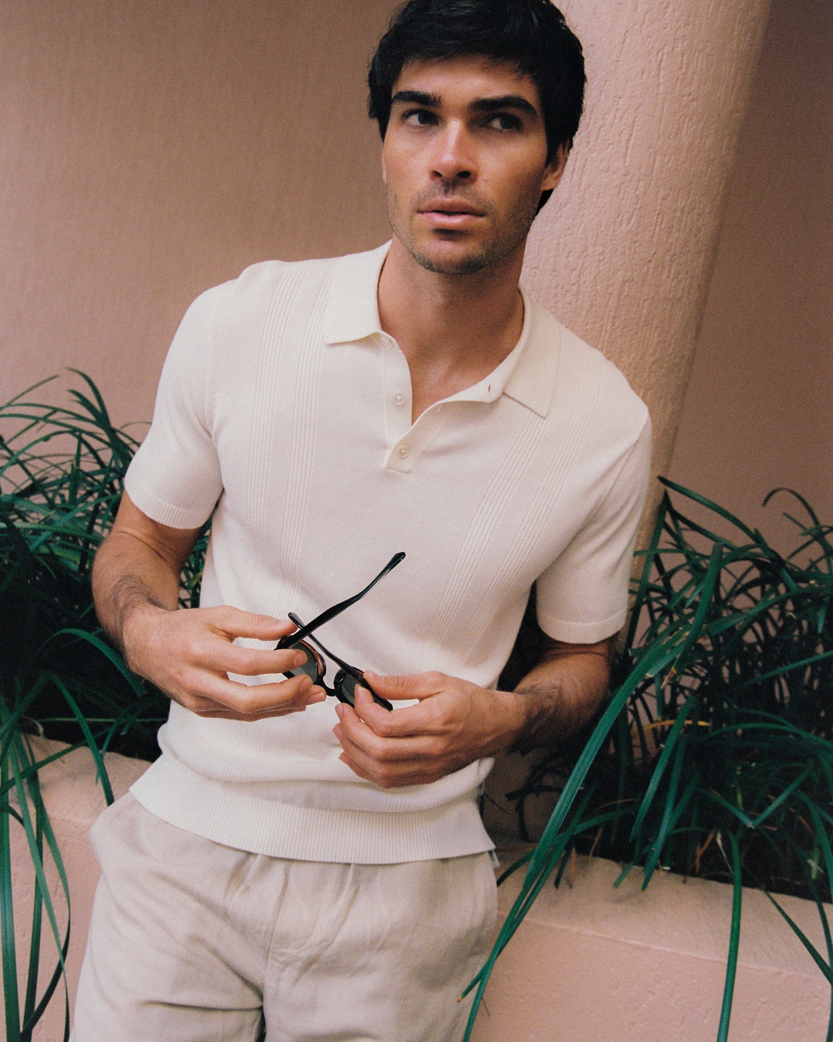 Onia Silk Ribbed Knit Polo - Ivory